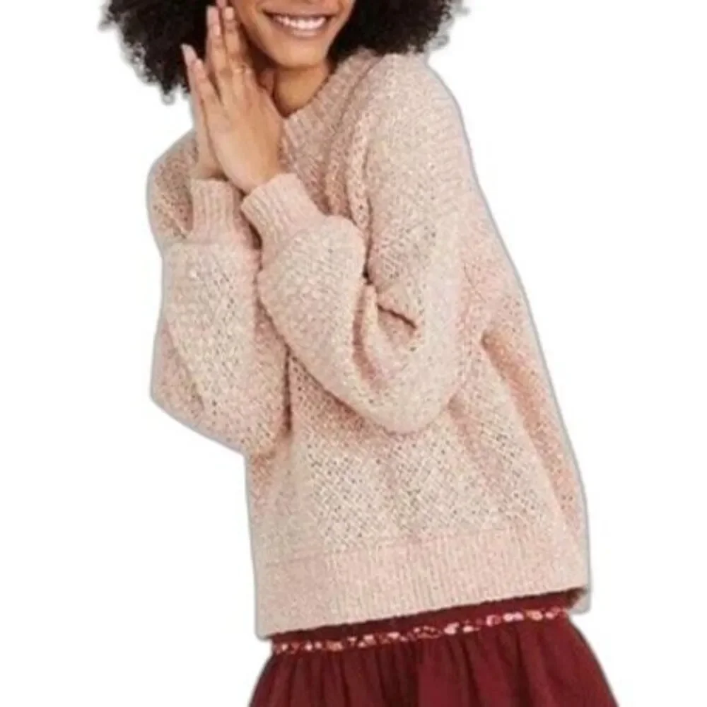 Madewell Women's Peach Pink Cotton Blend Marled Chunky Knit LS Sweater Size S